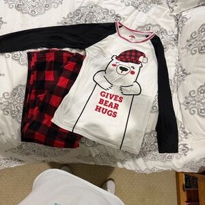 Holiday Time Bear Hugs Pajama Set - Black, Red, and White